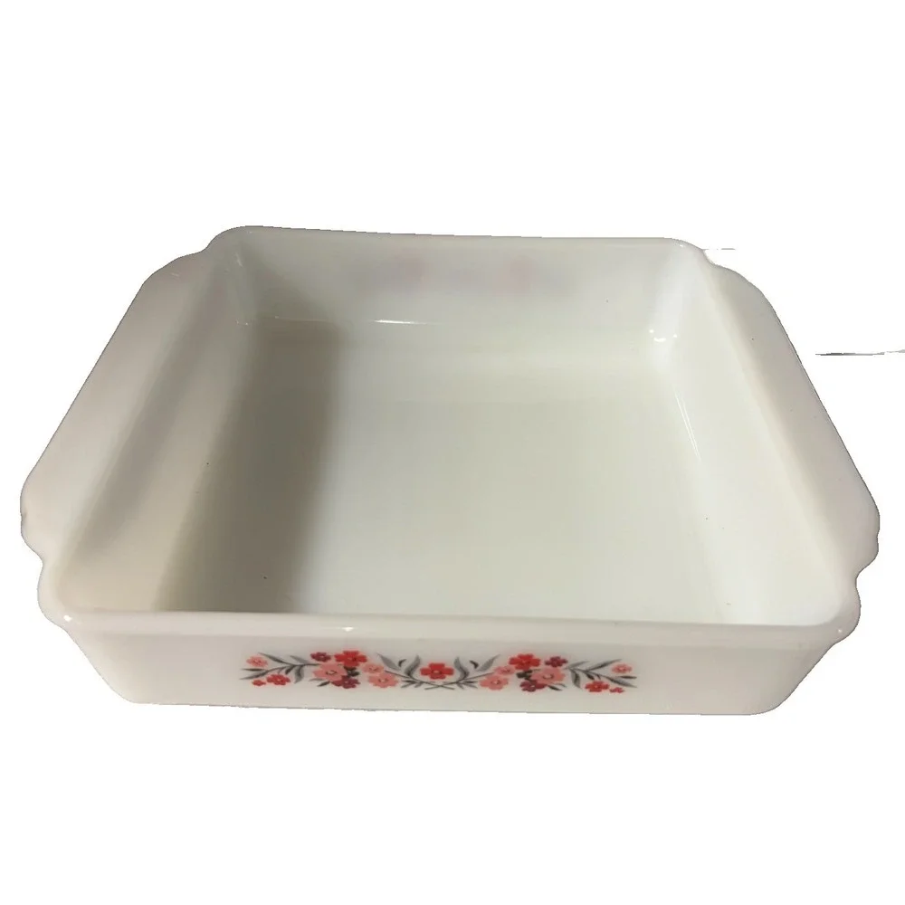 Vintage Fire-King Primrose 1.5 Qt Casserole Baking Dish 432 Milk Glass Floral